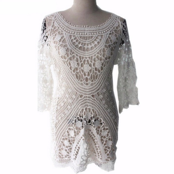 Backless Crochet Beach Coverup Tunic With Tassels - Picture 8 of 8